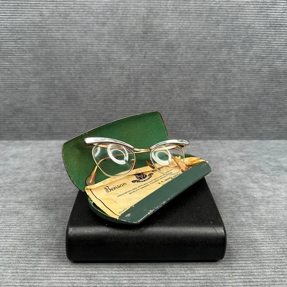 Vintage 50s Shuron Cat Eye Glasses Gold Copper Browline Frames 5 1/4 LO
